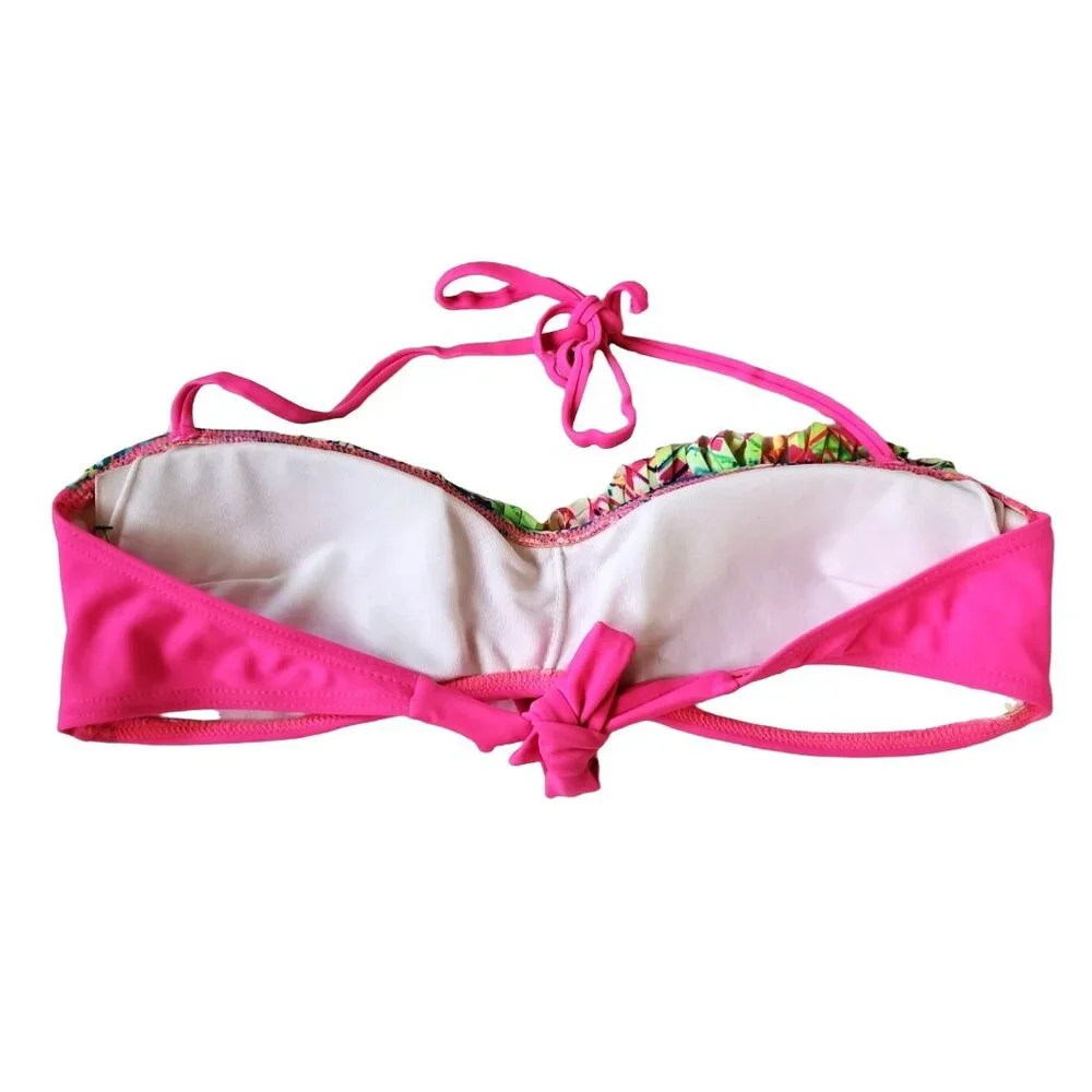 Freestyle Revolution 8 Bikini Top Y2K Halter Fringe Bright Neon Pink Swimwear